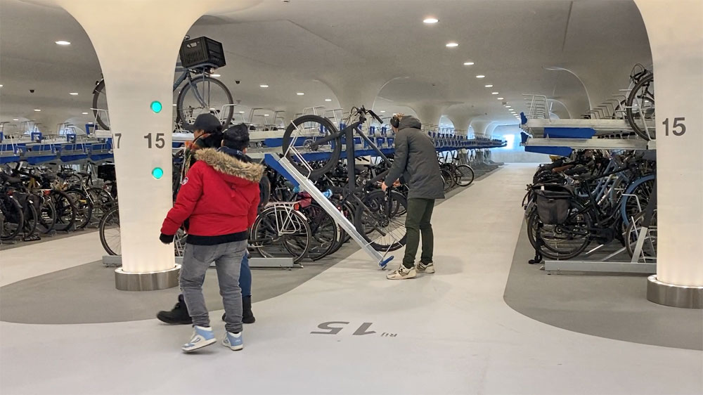 Modern underground bike parking facility